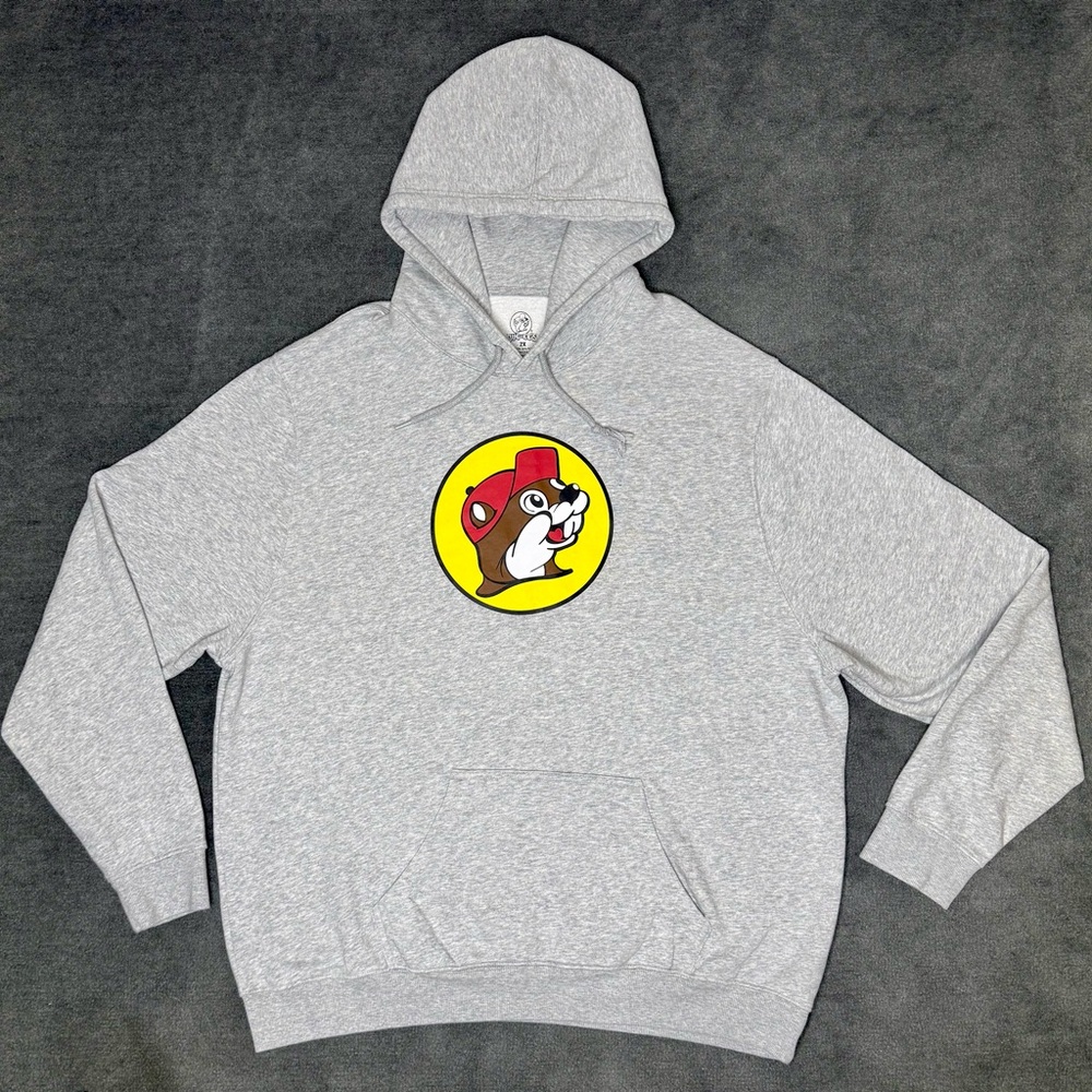 Bucees Hoodie Adult 2XL Gray Beaver Head Logo Hooded Sweatshirt Pullover EUC